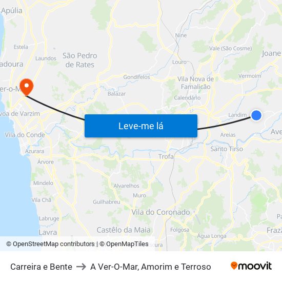 Carreira e Bente to A Ver-O-Mar, Amorim e Terroso map