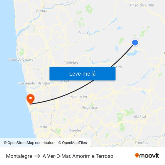 Montalegre to A Ver-O-Mar, Amorim e Terroso map