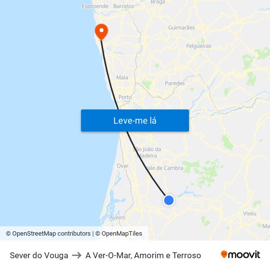 Sever do Vouga to A Ver-O-Mar, Amorim e Terroso map