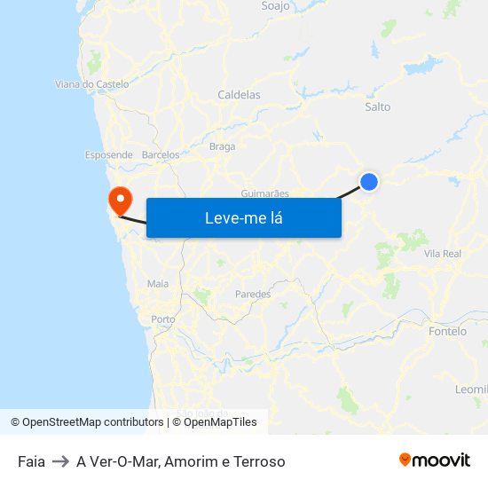 Faia to A Ver-O-Mar, Amorim e Terroso map