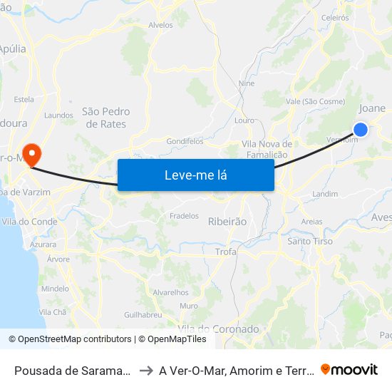 Pousada de Saramagos to A Ver-O-Mar, Amorim e Terroso map