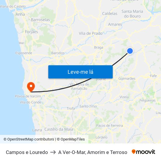 Campos e Louredo to A Ver-O-Mar, Amorim e Terroso map