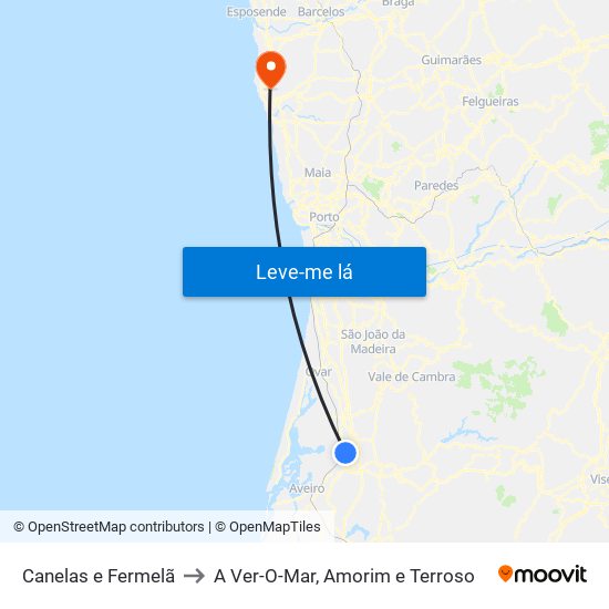 Canelas e Fermelã to A Ver-O-Mar, Amorim e Terroso map