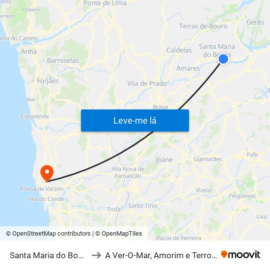Santa Maria do Bouro to A Ver-O-Mar, Amorim e Terroso map