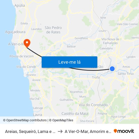 Areias, Sequeiró, Lama e Palmeira to A Ver-O-Mar, Amorim e Terroso map