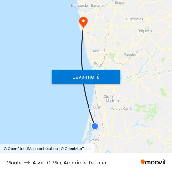 Monte to A Ver-O-Mar, Amorim e Terroso map