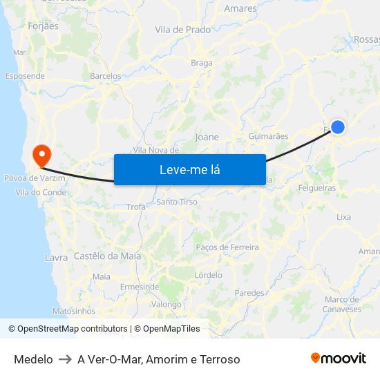 Medelo to A Ver-O-Mar, Amorim e Terroso map