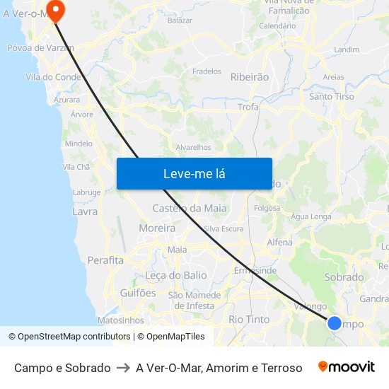 Campo e Sobrado to A Ver-O-Mar, Amorim e Terroso map