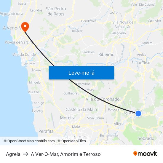 Agrela to A Ver-O-Mar, Amorim e Terroso map