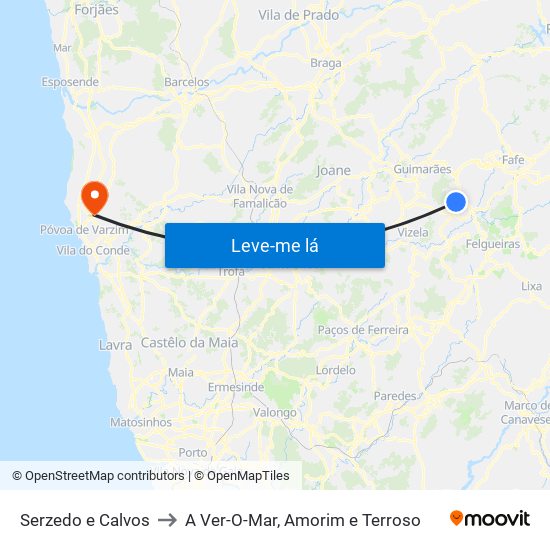 Serzedo e Calvos to A Ver-O-Mar, Amorim e Terroso map