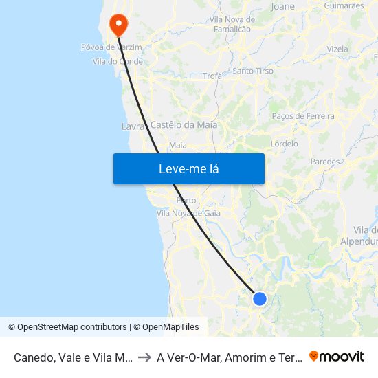 Canedo, Vale e Vila Maior to A Ver-O-Mar, Amorim e Terroso map