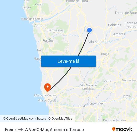 Freiriz to A Ver-O-Mar, Amorim e Terroso map