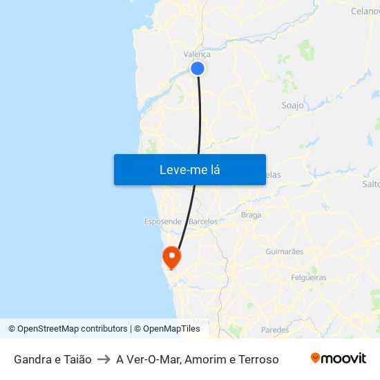 Gandra e Taião to A Ver-O-Mar, Amorim e Terroso map