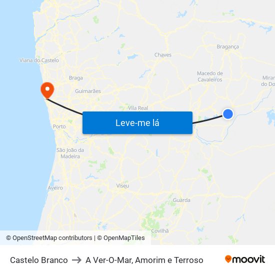 Castelo Branco to A Ver-O-Mar, Amorim e Terroso map