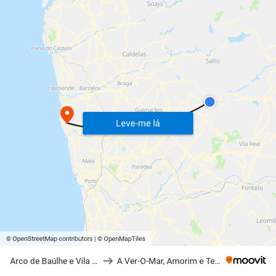 Arco de Baúlhe e Vila Nune to A Ver-O-Mar, Amorim e Terroso map