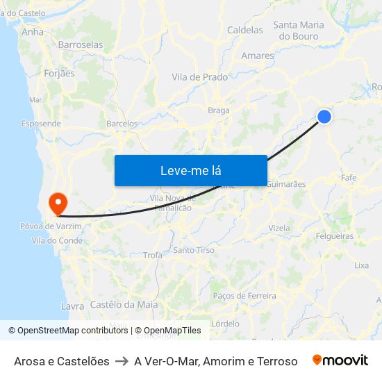 Arosa e Castelões to A Ver-O-Mar, Amorim e Terroso map