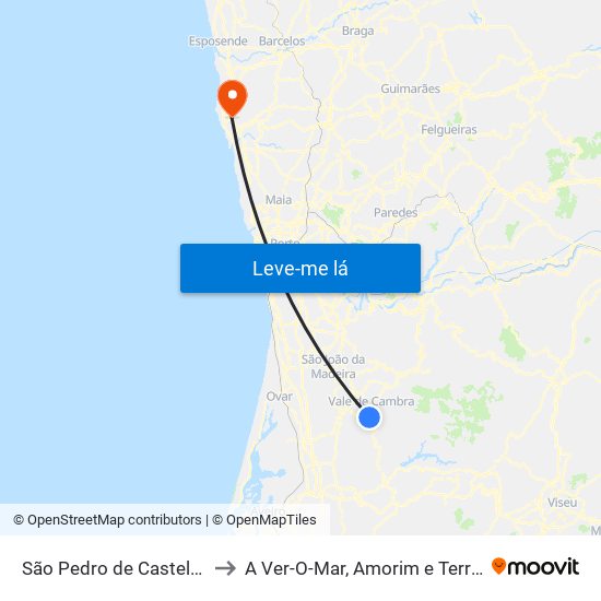 São Pedro de Castelões to A Ver-O-Mar, Amorim e Terroso map