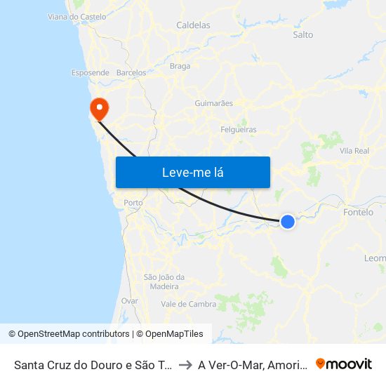 Santa Cruz do Douro e São Tomé de Covelas to A Ver-O-Mar, Amorim e Terroso map