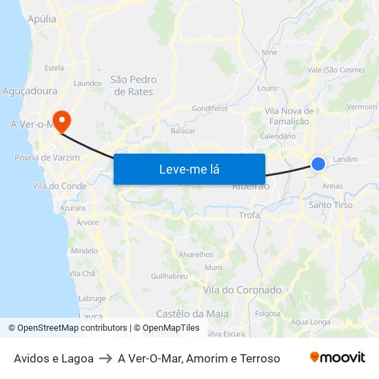 Avidos e Lagoa to A Ver-O-Mar, Amorim e Terroso map