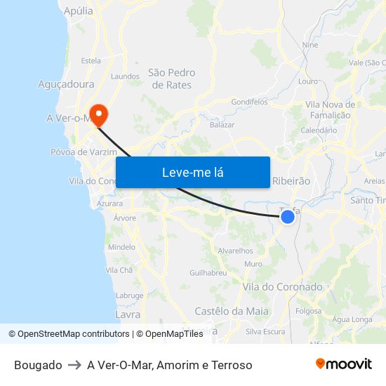 Bougado to A Ver-O-Mar, Amorim e Terroso map