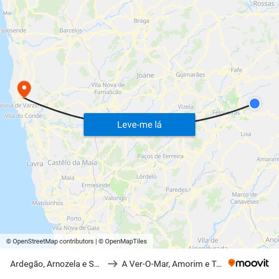 Ardegão, Arnozela e Seidões to A Ver-O-Mar, Amorim e Terroso map