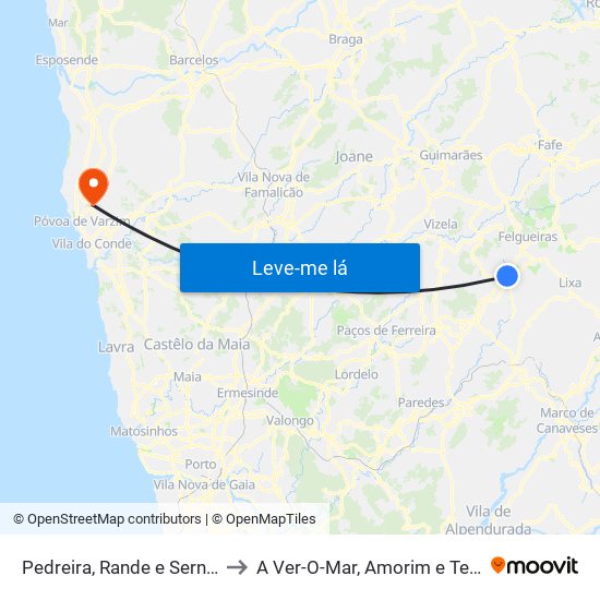 Pedreira, Rande e Sernande to A Ver-O-Mar, Amorim e Terroso map