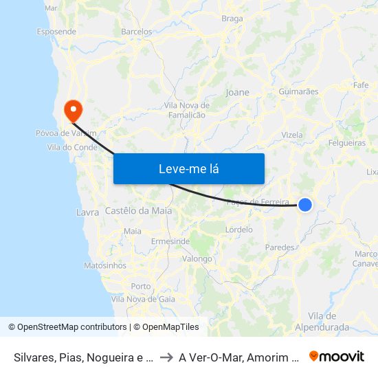 Silvares, Pias, Nogueira e Alvarenga to A Ver-O-Mar, Amorim e Terroso map