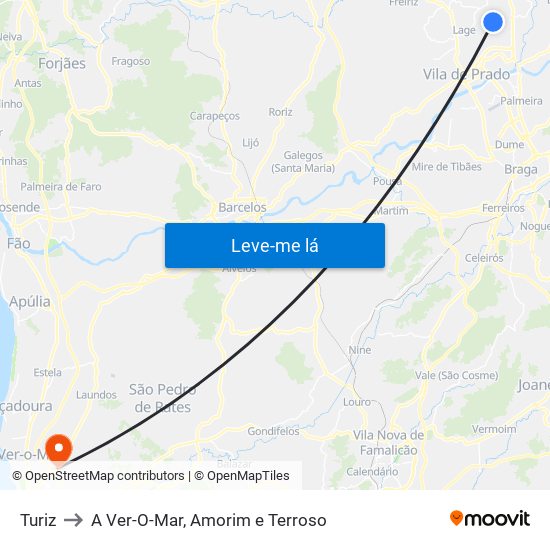 Turiz to A Ver-O-Mar, Amorim e Terroso map