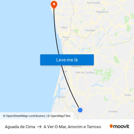 Aguada de Cima to A Ver-O-Mar, Amorim e Terroso map