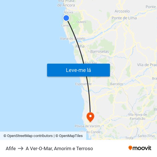 Afife to A Ver-O-Mar, Amorim e Terroso map