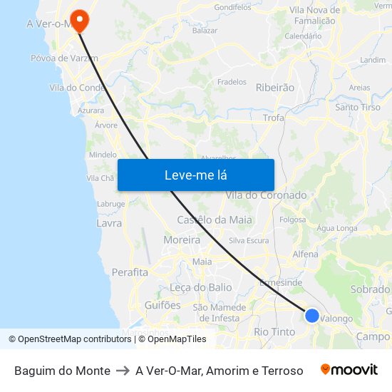 Baguim do Monte to A Ver-O-Mar, Amorim e Terroso map