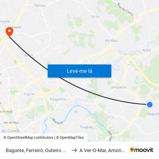 Bagunte, Ferreiró, Outeiro Maior e Parada to A Ver-O-Mar, Amorim e Terroso map