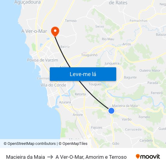 Macieira da Maia to A Ver-O-Mar, Amorim e Terroso map