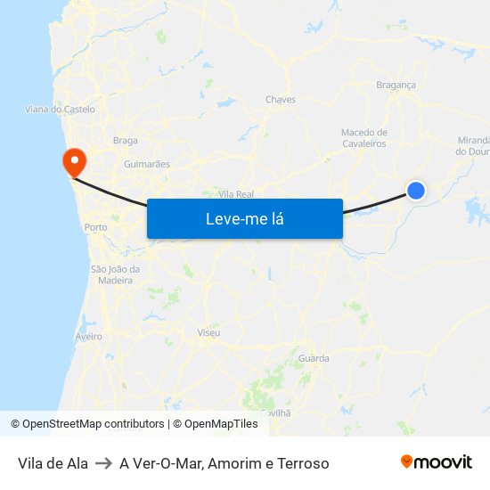 Vila de Ala to A Ver-O-Mar, Amorim e Terroso map