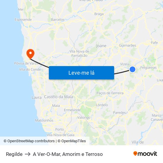 Regilde to A Ver-O-Mar, Amorim e Terroso map