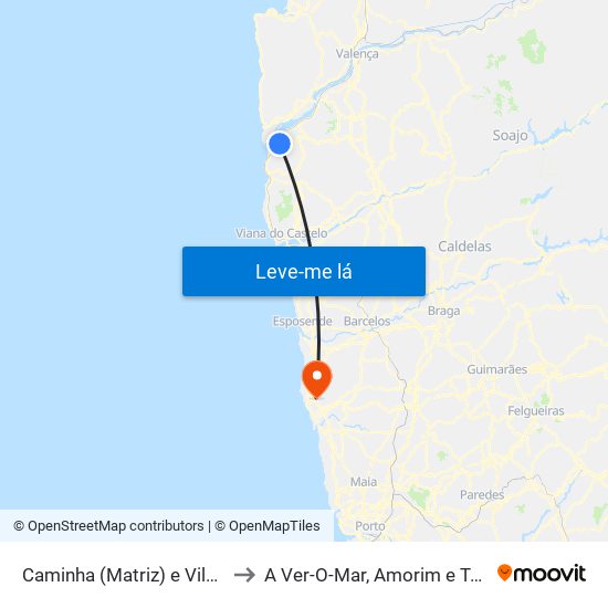 Caminha (Matriz) e Vilarelho to A Ver-O-Mar, Amorim e Terroso map
