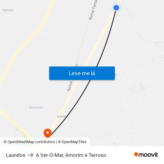 Laundos to A Ver-O-Mar, Amorim e Terroso map