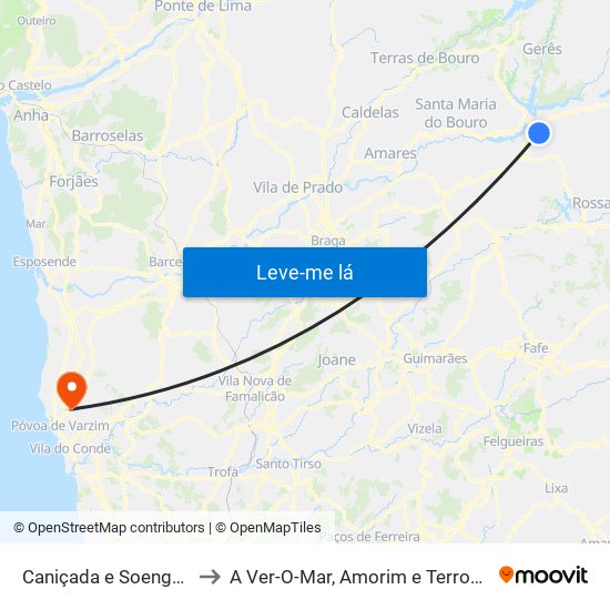 Caniçada e Soengas to A Ver-O-Mar, Amorim e Terroso map