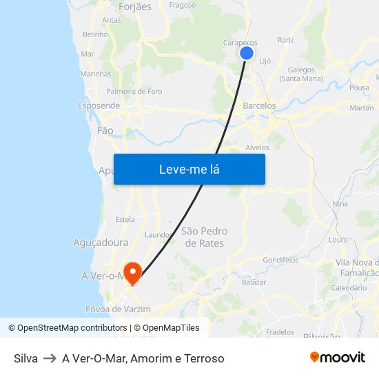 Silva to A Ver-O-Mar, Amorim e Terroso map