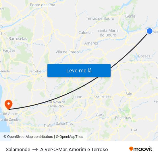 Salamonde to A Ver-O-Mar, Amorim e Terroso map