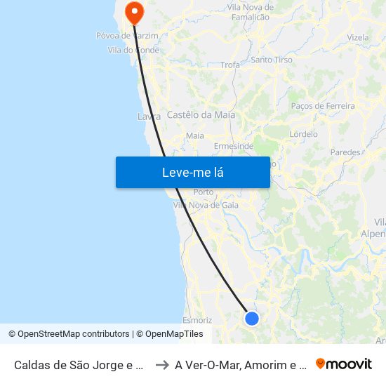 Caldas de São Jorge e Pigeiros to A Ver-O-Mar, Amorim e Terroso map