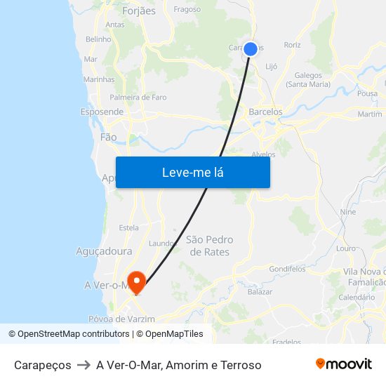 Carapeços to A Ver-O-Mar, Amorim e Terroso map