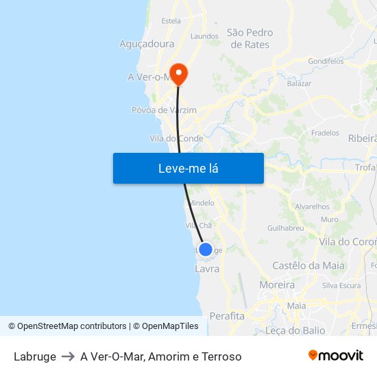 Labruge to A Ver-O-Mar, Amorim e Terroso map