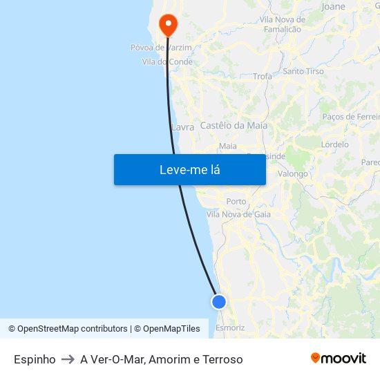 Espinho to A Ver-O-Mar, Amorim e Terroso map