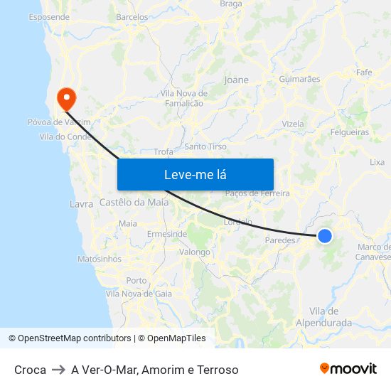 Croca to A Ver-O-Mar, Amorim e Terroso map