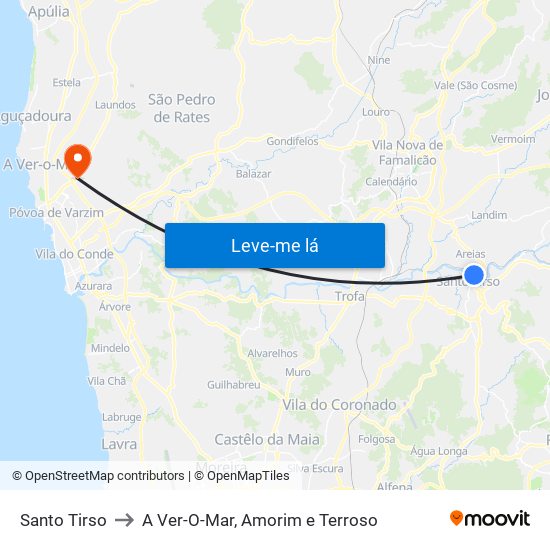 Santo Tirso to A Ver-O-Mar, Amorim e Terroso map