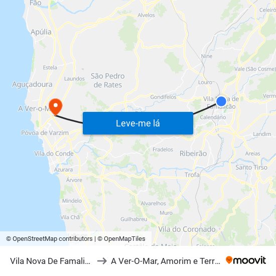 Vila Nova De Famalicão to A Ver-O-Mar, Amorim e Terroso map