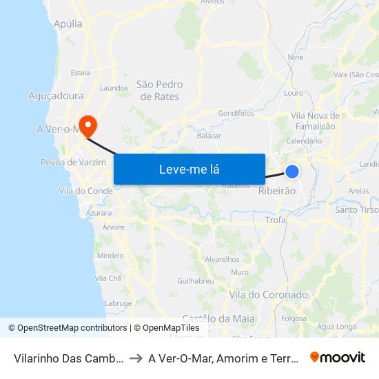 Vilarinho Das Cambas to A Ver-O-Mar, Amorim e Terroso map