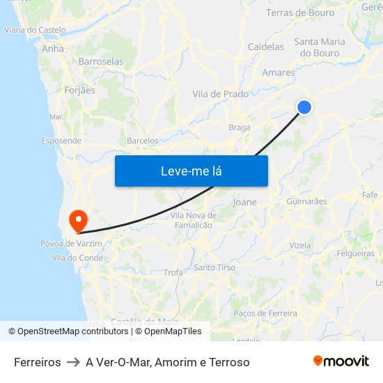 Ferreiros to A Ver-O-Mar, Amorim e Terroso map