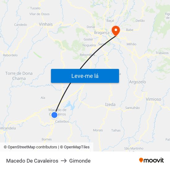 Macedo De Cavaleiros to Gimonde map